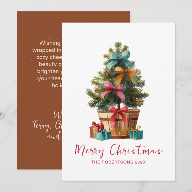 Colorful Bows Christmas Tree Rustic Julkort (Fram/baksida)