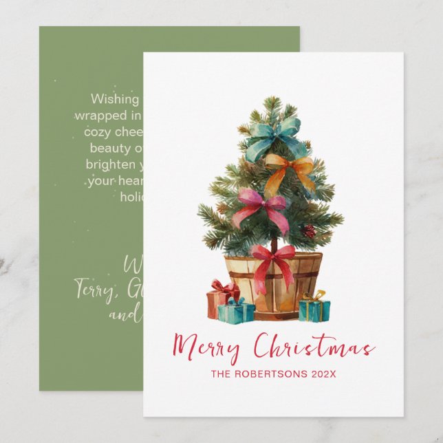 Colorful Bows Rustic Christmas Tree Card Julkort (Fram/baksida)