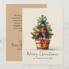 Colorful Bows Rustic Christmas Tree Julkort