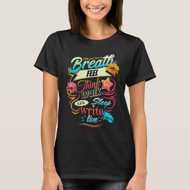 Colorful Breath & feel inspirational typographic T Shirt (Framsida)