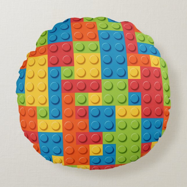 colorful bricks kids pattern rund kudde (Framsidan)