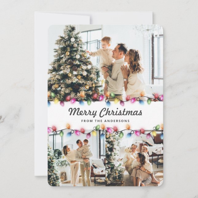 Colorful Bright Christmas Lights Photo Julkort (Framsida)