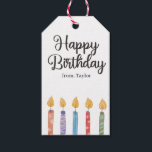 Colorful Bright Happy Birthday Candles Presentetikett<br><div class="desc">It's a cute and colorful gift tag with calligraphy script text Happy Birthday and personalized name. It has bright and colorful birthday candles.</div>