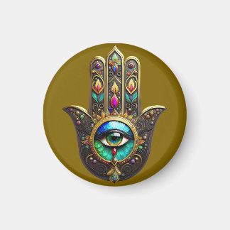 Colorful Brown Gold Hamsa Rainbow Color Third Eye Magnet