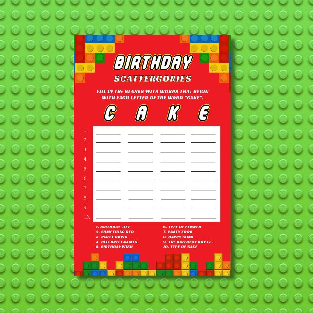 Colorful Builder Birthday Scattergories Game (Skapare uppladdad)