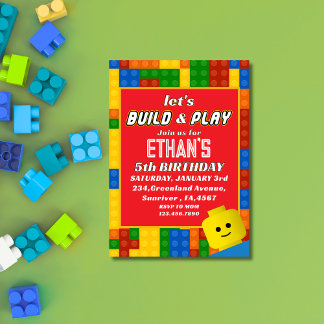 Colorful Builder-Themed Birthday Creative Kids Inbjudningar
