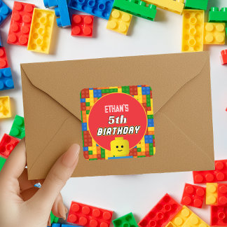 Colorful Builder Themed Birthday Kids Party Fyrkantigt Klistermärke