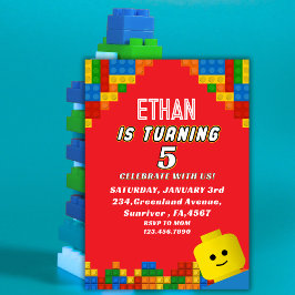 Colorful Building Blocks Birthday Kids Party Inbjudningar