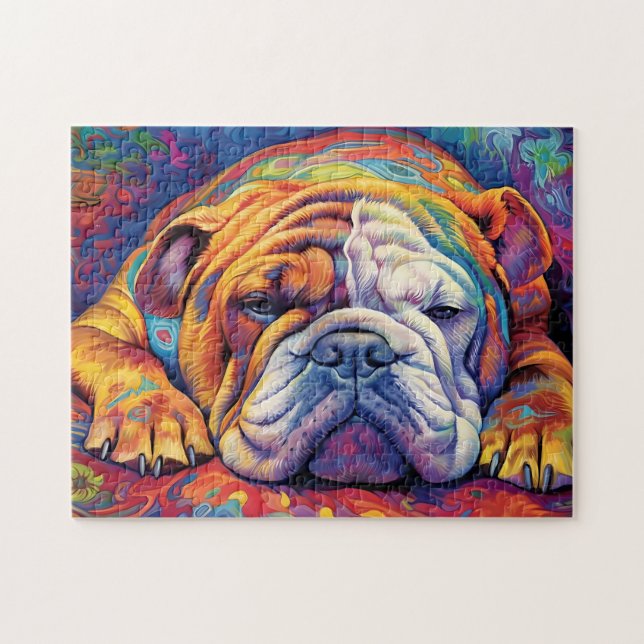 Colorful Bulldog sover Pussel (Horisontell)