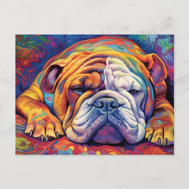 Colorful Bulldog sover Vykort (Framsida)