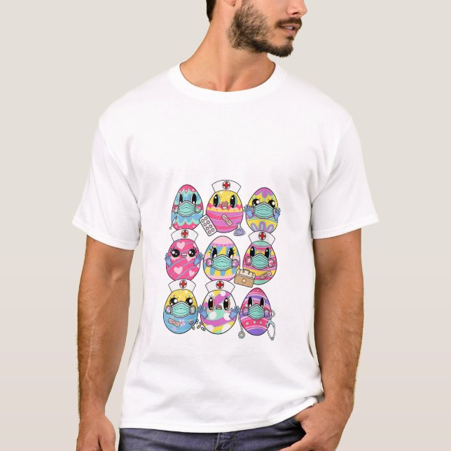 Colorful Bunny Eggs Påsk T Shirt (Framsida)