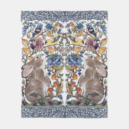 Colorful Bunny Rabbit Jacobean Blommigt Bird Ornat Fleecefilt