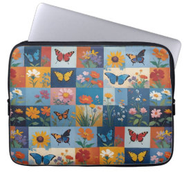Colorful Butterflies And Wildflowers Patchwork Laptop Fodral
