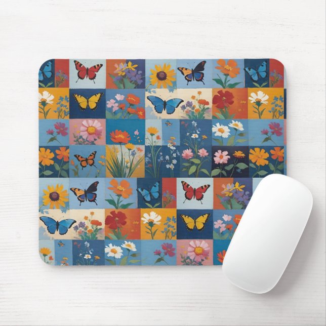 Colorful Butterflies And Wildflowers Patchwork Musmatta (Med mus)