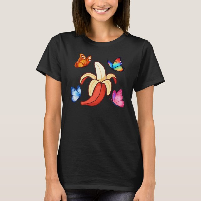 Colorful Butterfly and Banana Pop Art Illustration T Shirt (Framsida)