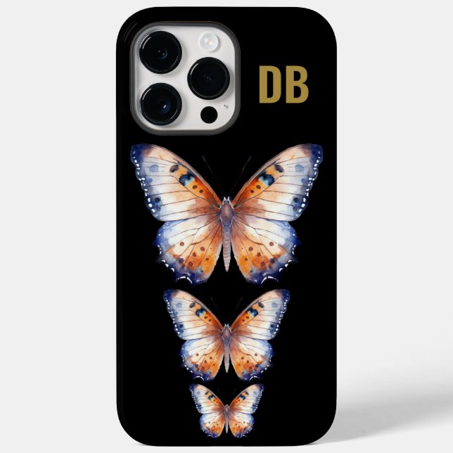 Colorful Butterfly Black Anpassningsbar Monogram (Baksida)