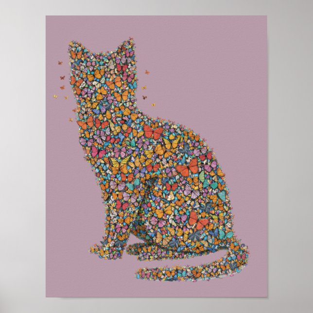 Colorful Butterfly Cat Silhouette Art | Cat Lover Poster (Framsidan)