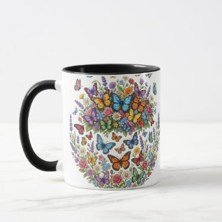 Colorful Butterfly Garden & Wildflower Floral Bouq Mugg