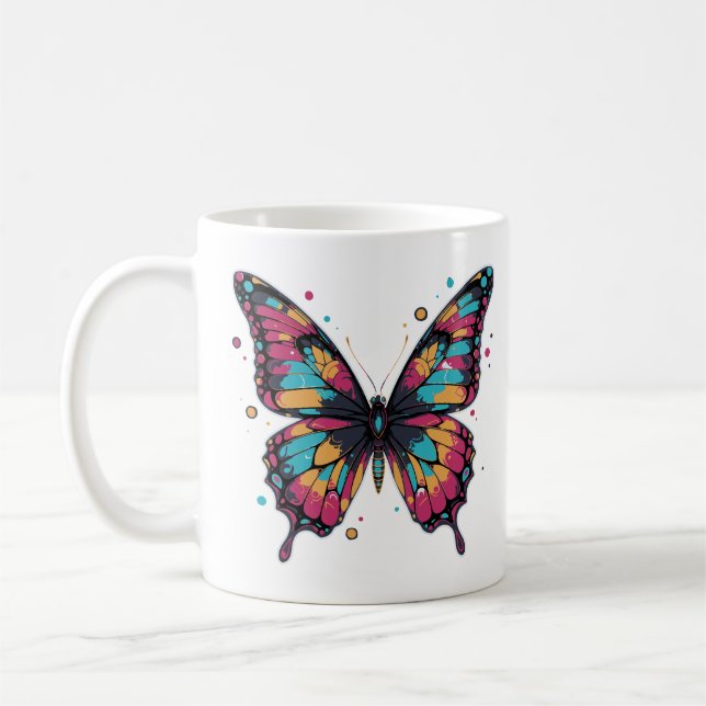 Colorful Butterfly Illustration Kaffemugg (Vänster)