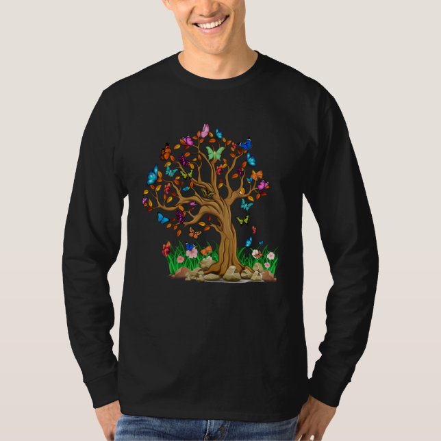 Colorful Butterfly Tree T Shirt (Framsida)