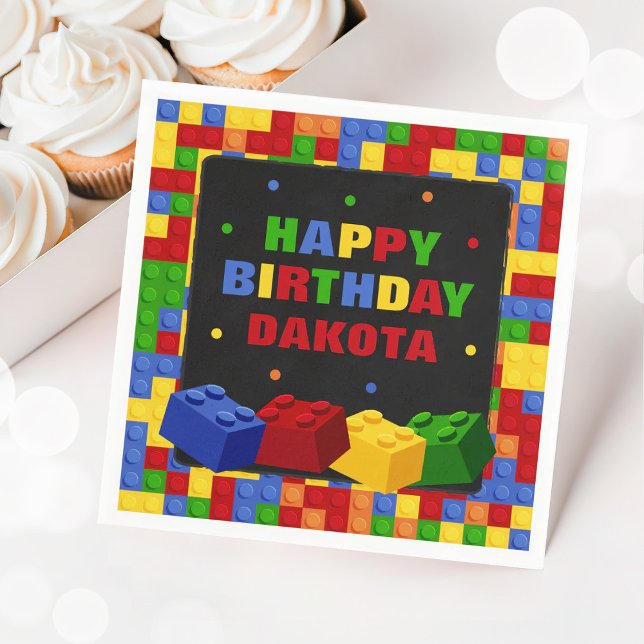 Colorful Byggnad Bricks Birthday Boy Pappersservet Pappersservett (Skapare uppladdad)