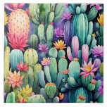 Colorful Cactus Garden Botanical Mönster Kakelplatta<br><div class="desc">Den här sjudande designen av ökenträdgården har en lush blandning av blomkaktusar, självsådda växter och torra växter i rikens skuggor av grönt, rosa, lila och korall. En häpnadsväckande blandning av naturliga former och levande färg, ger en lekfull men elegant botanisk fläck till vilket utrymme som helst. Perfekt för använda som...</div>