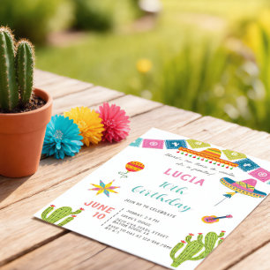 Colorful Cactus Mexican Fiesta Photo Birthday Inbjudningar
