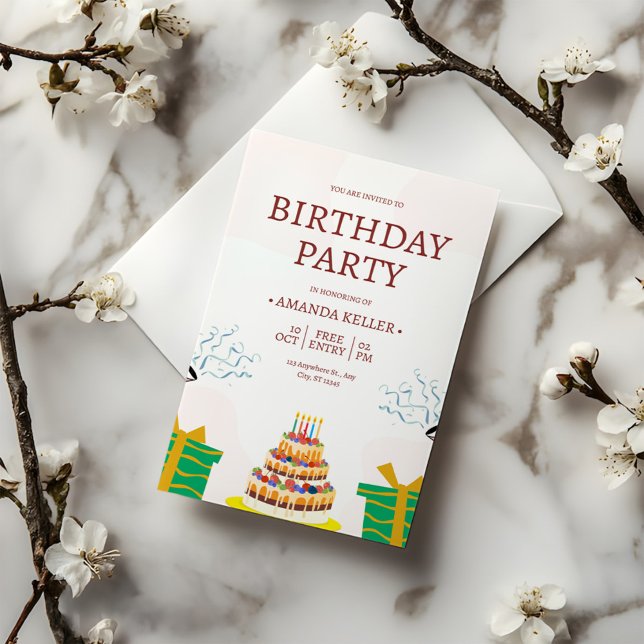 Colorful Cake Födelsedagsfest inbjudan (Skapare uppladdad)