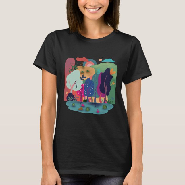 Colorful Calm Rain Forest  T Shirt (Framsida)