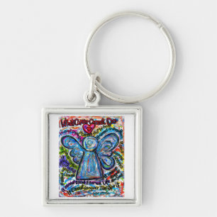 Colorful Cancer kan inte angel Art Keychain Pendan Fyrkantig Silverfärgad Nyckelring