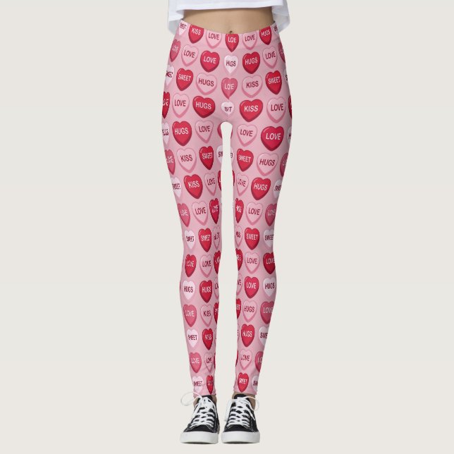 colorful candy Valentine's day heart pattern Leggings (Framsida)