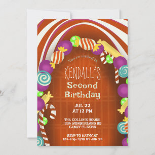 Colorful Candy Wonderland Second Birthday Inbjudningar