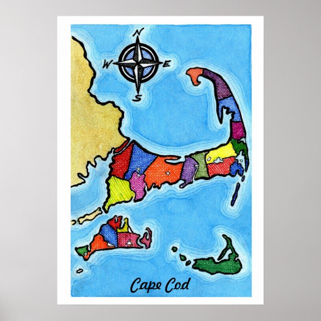 Colorful Cape Cod Karta Poster (Framsidan)
