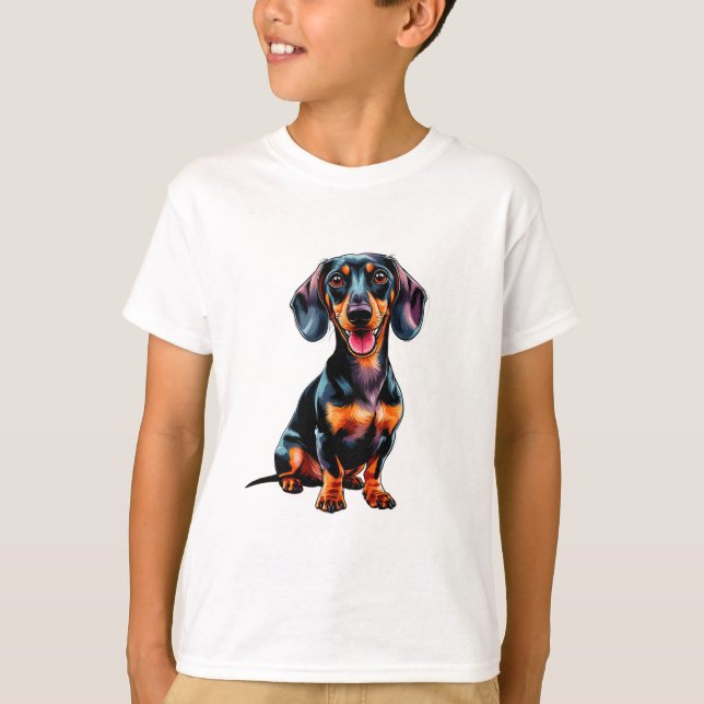 Colorful Cartoon Dachshund T Shirt (Framsida)