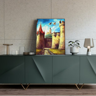 Colorful Castle Courtyard med Village Poster