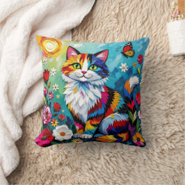 Colorful Cat and Butterfly Kudde