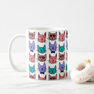 Colorful Cat Doodle Ansikte Ceramic Mugg 11oz /15