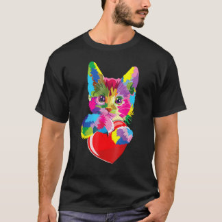 Colorful Cat Hugger Heart Valentine Day T Shirt