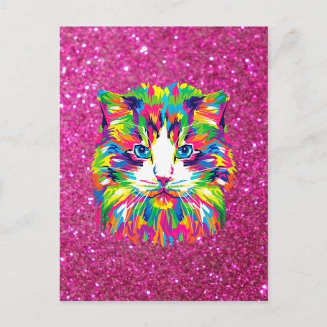 Colorful cat on sparkling background vykort (Framsida)