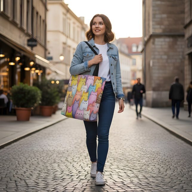Colorful Cat Tote Bag with Playful Design Tygkasse (Skapare uppladdad)