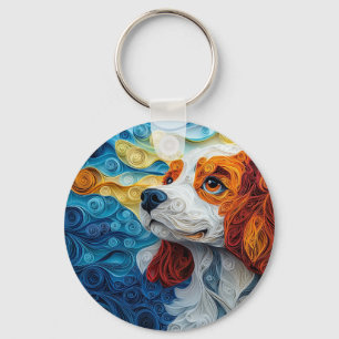 Colorful Cavalier Kung Charles Hund Porträtt Nyckelring