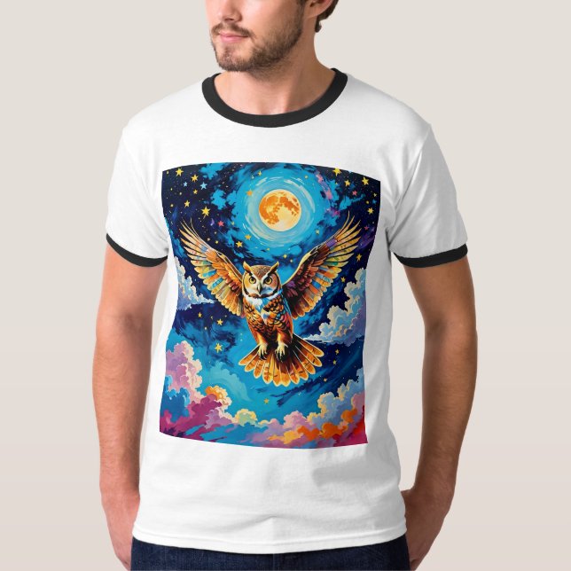 Colorful Celestial Uggla Flight T Shirt (Framsida)