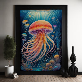Colorful Chalk Teckning Jellyfish Poster