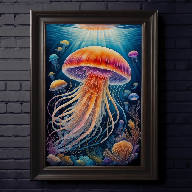 Colorful Chalk Teckning Jellyfish Poster (Skapare uppladdad)
