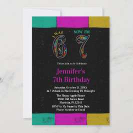 Colorful Chalkboard Kid 7th Birthday Was 6 Now 7   Inbjudningar