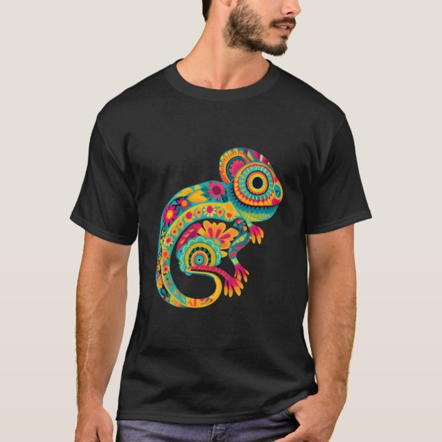 Colorful Chameleon Design Mexico Älskare T Shirt (Framsida)