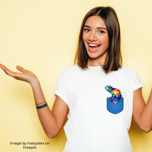 Colorful Chameleon i en utskriven Jeans Pocket T Shirt