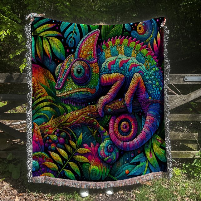 Colorful Chameleon Psychedelic Throw Blanket Filt (Skapare uppladdad)
