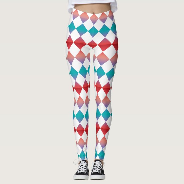 Colorful Checker Diamond Pattern Leggings (Framsida)