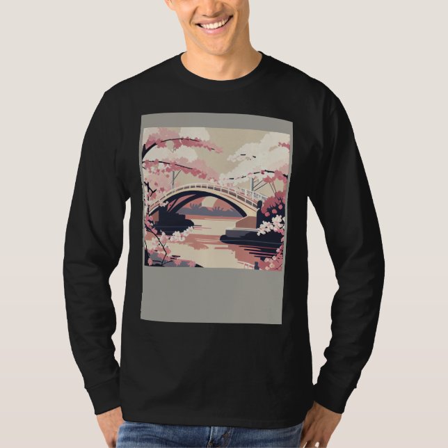 Colorful Cherry Blossom Bridge Vibrant T Shirt (Framsida)